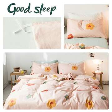 AOJIM Pure Cotton Colorfast Duvet Cover Queen Size 3pcs, Chic Floral Print Bedding Comforter Cover Set for Kids Adults, 1 Soft Breathable Quilt Cover and 2 Pillowcases, Machine Washable, No Comforter