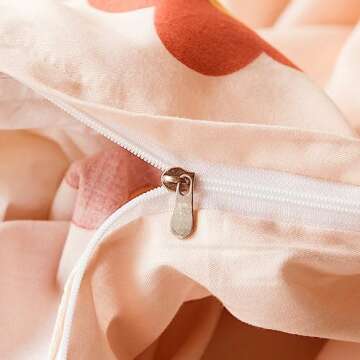 AOJIM Pure Cotton Colorfast Duvet Cover Queen Size 3pcs, Chic Floral Print Bedding Comforter Cover Set for Kids Adults, 1 Soft Breathable Quilt Cover and 2 Pillowcases, Machine Washable, No Comforter