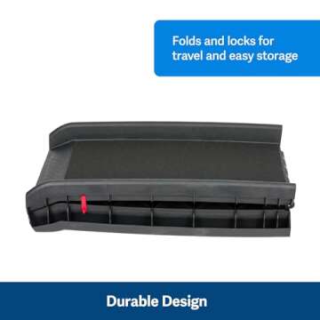 PetSafe Happy Ride Foldable Pet Ramp, Lightweight Design, Durable Material, Supports Up to 150 Lb, High Traction Surface, Safety Latch for Secure Storage, Outdoor Pet Ramp (Dark Gray)