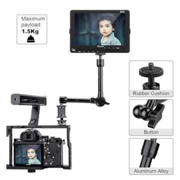 FOMITO 11 inch Articulating Magic Arm + Super Clamp for DSLR Rig Camera to LCD Monito, LED Video Light