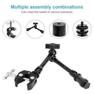 FOMITO 11 inch Articulating Magic Arm + Super Clamp for DSLR Rig Camera to LCD Monito, LED Video Light
