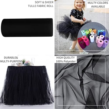 IONTACH Black Tulle Fabric Rolls 54 Inch for Events