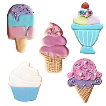 Ice Cream and Sweets Birthday Cookie Cutter 5-Pc Set Made in USA by Ann Clark, Ice Cream Cone, Soft ...