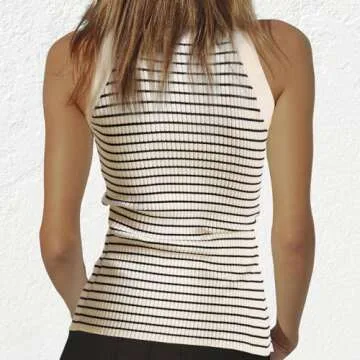 Women Strapless Crop Top Sexy Hollow Out Twist Front Knitted Tank Tops Sleeveless Y2K High Neck Cut Out Sweater Vest