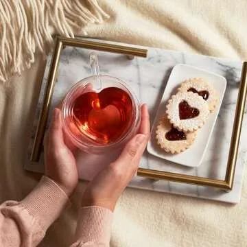 Pinky Up Kendall Heart Shaped Glass Tea Cups with Handle, Double Walled Coffee Mugs, Drinking Glasses for Hot Chocolate Milk, Latte, Eggnog, Cocktails, Mocktails, Smoothies, Home Kitchen 8 oz Set of 1