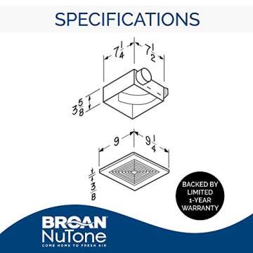 Broan-NuTone 688 Ceiling and Wall Ventilation, 50 CFM 4.0 Sones, White Bath Fan