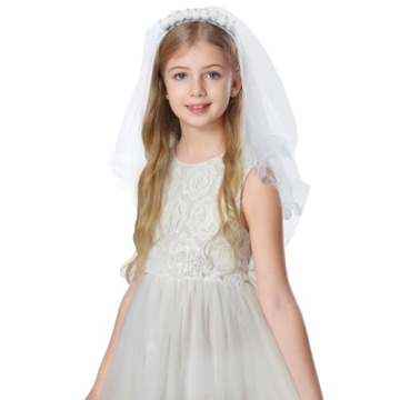 Elegant Floral First Communion Veil for Girls (24 inch)