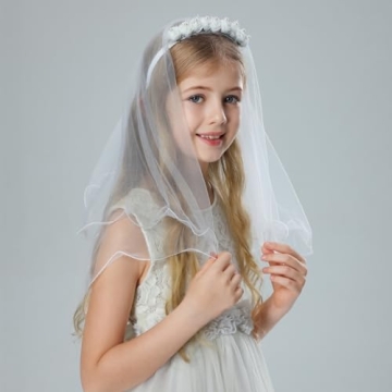 Elegant Floral First Communion Veil for Girls (24 inch)