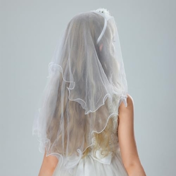 Elegant Floral First Communion Veil for Girls (24 inch)