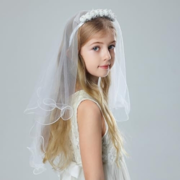 Elegant Floral First Communion Veil for Girls (24 inch)