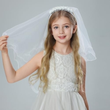 Elegant Floral First Communion Veil for Girls (24 inch)