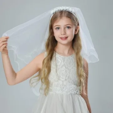 Elegant Floral First Communion Veil for Girls (24 inch)