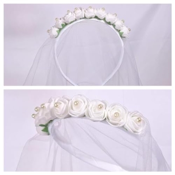 Elegant Floral First Communion Veil for Girls (24 inch)