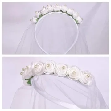 Elegant Floral First Communion Veil for Girls (24 inch)