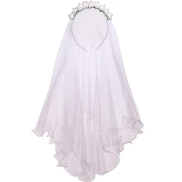 Elegant Floral First Communion Veil for Girls (24 inch)