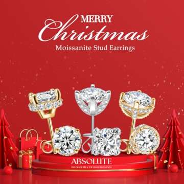 Moissanite Earrings for Women Sterling Silver Stud Earrings Studs 2 Carat Hypoallergenic Earrings Fo...