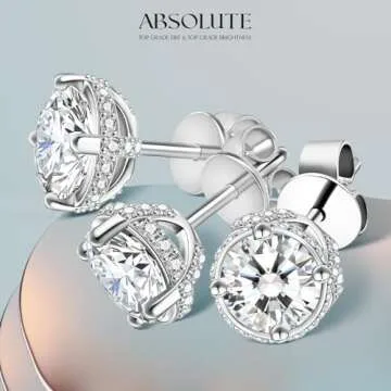 Moissanite Earrings for Women Sterling Silver Stud Earrings Studs 2 Carat Hypoallergenic Earrings For Women Gifts for Her Birthday ABSOLUTE