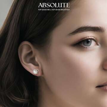 Moissanite Earrings for Women Sterling Silver Stud Earrings Studs 2 Carat Hypoallergenic Earrings For Women Gifts for Her Birthday ABSOLUTE