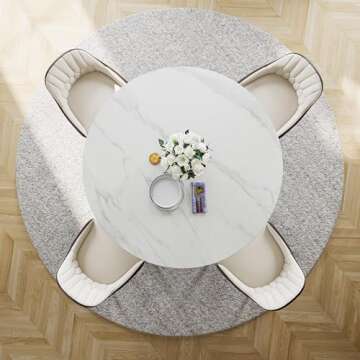 POVISON Modern Round Dining Table for 4, Marble Dining Room Table Round 47" Matte White Sintered Sto...