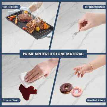 POVISON Modern Round Dining Table for 4, Marble Dining Room Table Round 47" Matte White Sintered Stone Tabletop with Solid Black Carbon Steel Pedestal, Circle Dining Table for Kitchen(Table Only)