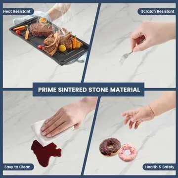 POVISON Modern Round Dining Table for 4, Marble Dining Room Table Round 47" Matte White Sintered Stone Tabletop with Solid Black Carbon Steel Pedestal, Circle Dining Table for Kitchen(Table Only)