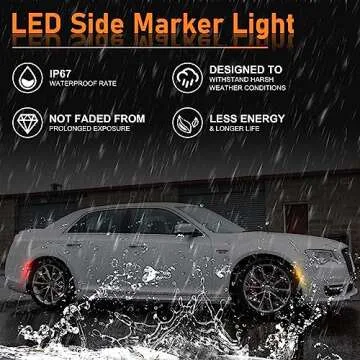 POPMOTORZ Full LED Front Rear Side Marker Lights Kits 4 Pack Compatible With 2015 2016 2017 2018 2019 2020 2021 2022 2023 2024 Chrysler 300 Fender Amber/Red LED Side Marker Lamps Smoke Lens