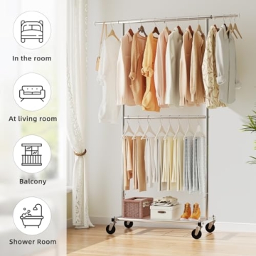 Simple Trending Clothing Garment Rack with Wheels - Extendable