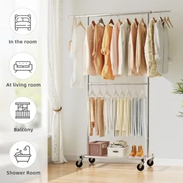 Simple Trending Clothing Garment Rack with Wheels - Extendable