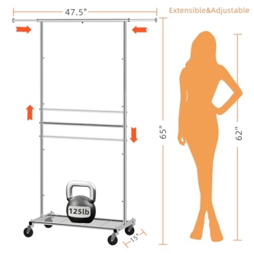 Simple Trending Clothing Garment Rack with Wheels - Extendable