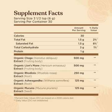 Four Sigmatic Focus Organic Mushroom Coffee Latte | 1500mg Adaptogens per Serving | Lion's Mane, Cha...