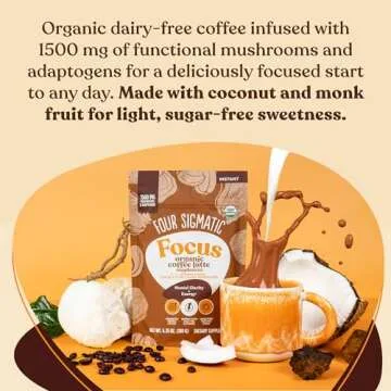 Four Sigmatic Focus Organic Mushroom Coffee Latte | 1500mg Adaptogens per Serving | Lion's Mane, Chaga, Rhodiola, Ashwagandha & Mucuna for Energy, Focus, Positivity & Immune Support | 30 Servings