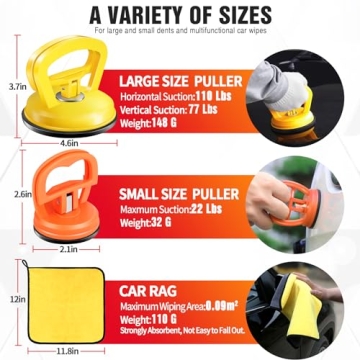 Ynipanda Dent Puller,3pcs Car Dent Puller with Rag,Dent Repair Kit,Puller Dent Suction Cup,Car Dent Puller for Maintenance Workers,Dent Puller for Cars Body,Glass,Screen,Objects Moving