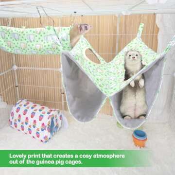 BESNEW Enlarged Ferret Rat Hammock Set,2 Holes Waterproof Guinea Pig Hammock,Cute Guinea Pig Printed...