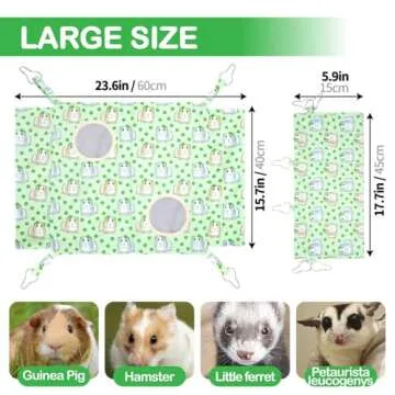 BESNEW Enlarged Ferret Rat Hammock Set,2 Holes Waterproof Guinea Pig Hammock,Cute Guinea Pig Printed Toys Hanging Tunnels and Tubes Soft Hiding Playing Sleeping