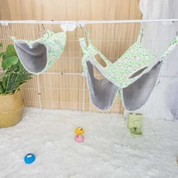 BESNEW Enlarged Ferret Rat Hammock Set,2 Holes Waterproof Guinea Pig Hammock,Cute Guinea Pig Printed Toys Hanging Tunnels and Tubes Soft Hiding Playing Sleeping