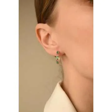 Minimalist 1.94 Cts Emerald Pink Sapphire Hoops Earring 14k Solid Yellow Gold- C Hoop Prong Set Earrings For Women- Gift For Mom