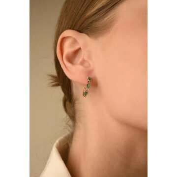 Minimalist 1.94 Cts Emerald Pink Sapphire Hoops Earring 14k Solid Yellow Gold- C Hoop Prong Set Earrings For Women- Gift For Mom