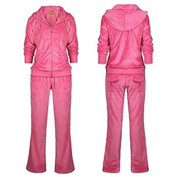 Gary Com Velour Sweatsuits for Women 2 Piece Zip Up Hoodies Tracksuits Solid Comfy Lounge Wear Causal Sportwear Joggers Outfits Pink 2X-Large