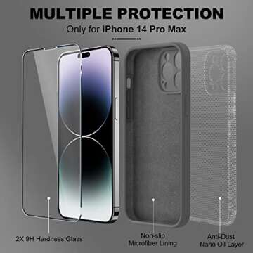 BossKiss Compatible with iPhone 14 Pro Max Case 6.7 inch, Premium Liquid Silicone Case [Velvety Touch] [2 Pcs 9H Tempered Glass Screen Protector], Camera All-Round Protection Case, Space Grey