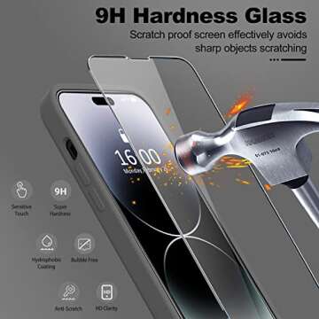 BossKiss Compatible with iPhone 14 Pro Max Case 6.7 inch, Premium Liquid Silicone Case [Velvety Touch] [2 Pcs 9H Tempered Glass Screen Protector], Camera All-Round Protection Case, Space Grey