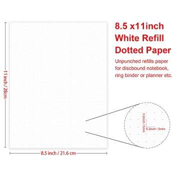 Premium 8.5'' A4 Unpunched Refill Paper, 100gsm Dot Grid for Planners and Notebooks