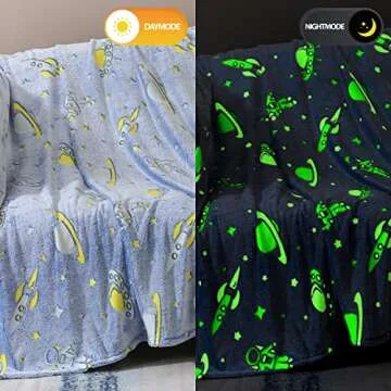 Glow in The Dark Blanket Space Gifts for Boys - Glowing Star Astronaut Spaceship Rocket Planet Soft ...
