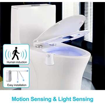 SUNNEST Toilet Night Light, Toilet Light with Motion Sensor LED 8 Colors Changing Toilet Bowl Light ...