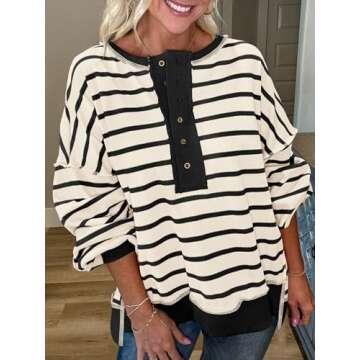 PRETTYGARDEN Oversized Striped Sweatshirt for Women