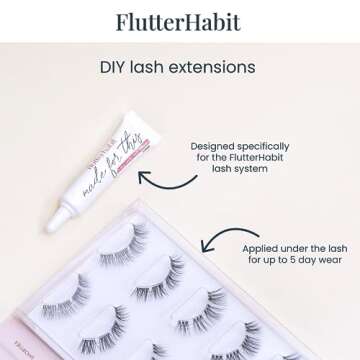 Flutterhabit The Flirt Bold Volume Lashes, DIY Lash Extensions, Fluffy Lash Clusters for Women, Salon Quality At Home Eyelashes Extension Kit, Natural False Lashes, 6 Lash Sets, No Lash Glue Included