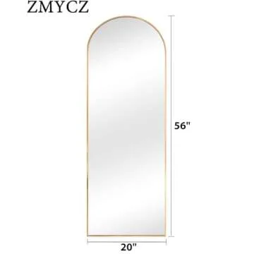 ZMYCZ Arched Floor Mirror, 56"x20" Full Length Mirror, Standing Mirror Hanging or Leaning, Body Mirror with Stand, Wall Mounted Mirror, Arched-Top Mirror with Aluminum Alloy Frame for Bedroom (Gold)