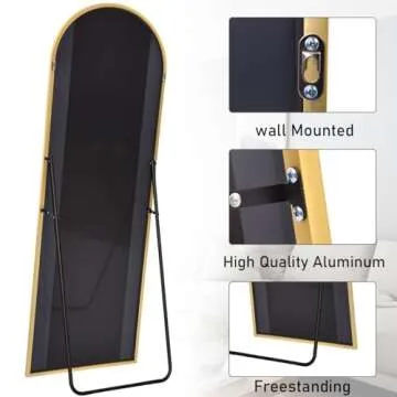 ZMYCZ Arched Floor Mirror, 56"x20" Full Length Mirror, Standing Mirror Hanging or Leaning, Body Mirror with Stand, Wall Mounted Mirror, Arched-Top Mirror with Aluminum Alloy Frame for Bedroom (Gold)