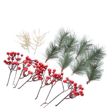 Factory Direct Craft Pine Sprigs, Berries and Gold Ice Sprays - Christmas Holiday Decorating Kit