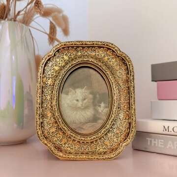 CISOO 2.5x3.5 Vintage Small Oval Picture Frame, Antique Ornate Gold Wallet Size Photo Frame for Tabl...