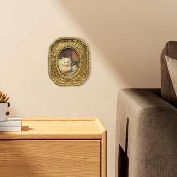 CISOO 2.5x3.5 Vintage Small Oval Picture Frame, Antique Ornate Gold Wallet Size Photo Frame for Table Top and Wall Display, Decorative Floral Design Retro Home Decor, Photo Gallery Art